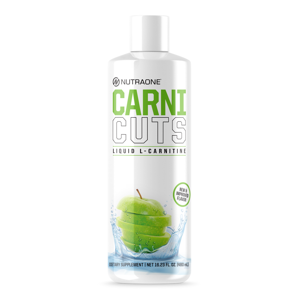 Bottle of NutraOne Carni Cuts Liquid L-Carnitine on a white background