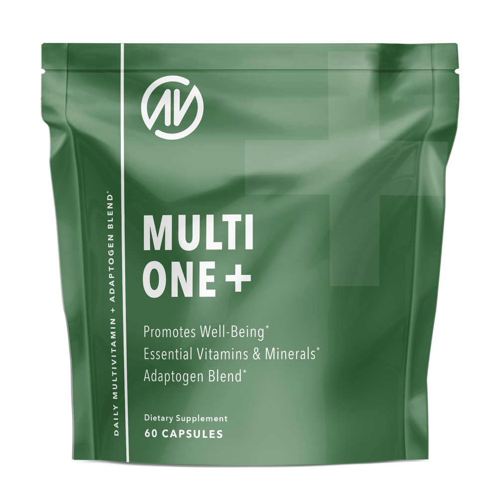 Multivitamin capsules in a green bag