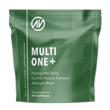 Multivitamin capsules in a green bag