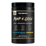 Anabolic Warfare Pump N Grow, Ballistic Berry Lemonade flavor, before and after packaging redesign, both showing pump + endurance activator, stimulant free, 30 servings, 13.02 oz
