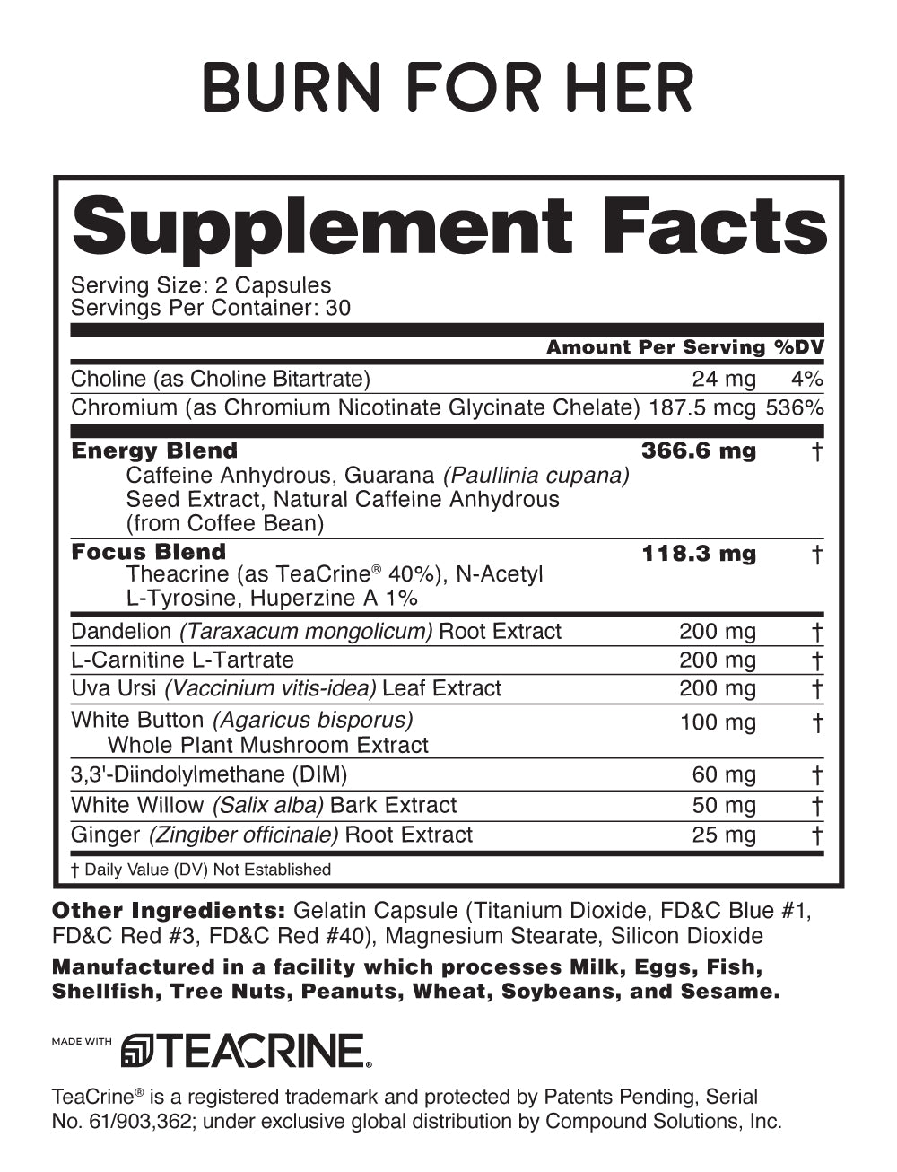 Burn for Her supplement facts